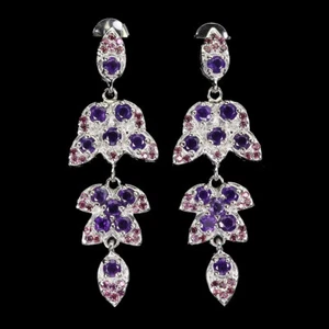 Pendientes De Plata Esterlina 925 Con Gemas De Amatista Y Granate Rhodolita - Imagen 1 de 13