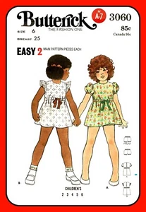 Girls DRESS w BLOOMERS Pattern Child Semi-Fitted 2 Styles Butterick 3060 Vtg 70s - Picture 1 of 23