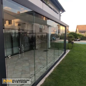 Glasschiebewand Aluminium Glaswand Glasschiebetür Terrassendach 2,2 m x 2,2 m - Bild 1 von 24