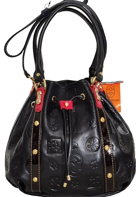 🌞BOLSO CUBO GRANDE CON CORDÓN CUERO NEGRO DISEÑADOR ITALIANO MARINO ORLANDI🌺NUEVO CON ETIQUETAS Foto 1 de 4