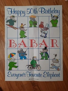 Vintage Babar 5Oth Birthday Poster 1981 Random House Hard To Find Used - Picture 1 of 17