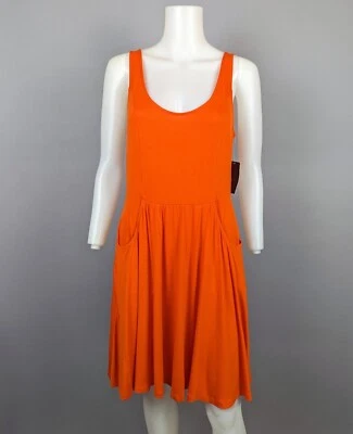 a.n.a Nuevo con Etiquetas Vestido Naranja Sin Mangas Tejido Suave Bolsillos Elastizado Ajuste y Acampanado Talla Pequeña Foto 1 de 4