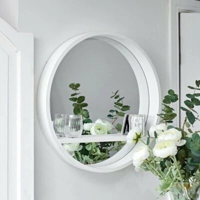White Round Wall Mirror Porthole Make Up Hallway Bathroom Bedroom Home Decor - Image 1 of 3
