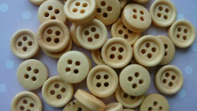 15mm Round Natural Wooden Button,4 Holes, Cardmaking, Sewing, Haberdashery - Image 1 of 2