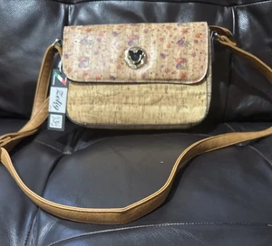 Disney Tila March Zelig Mickey Mouse Closure Floral Cork Bag Purse Coffee NWT - Picture 1 of 17
