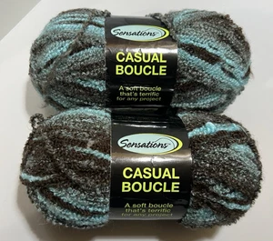 Sensations CASUAL BOUCLE Yarn AQUA-BROWN Acrylic/Nylon 3.5oz ea. Set of 2 - Picture 1 of 8