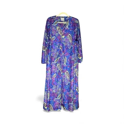 Maxi Vestido de Casa Vintage Años 70 Caftán MuuMuu Boho Floral Cremallera Frontal S Mrs Roper Foto 1 de 4