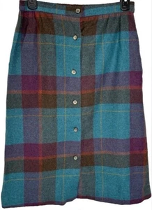 Vintage Willow Ridge M Blue & Purple Plaid Button Up Skirt - Picture 1 of 4