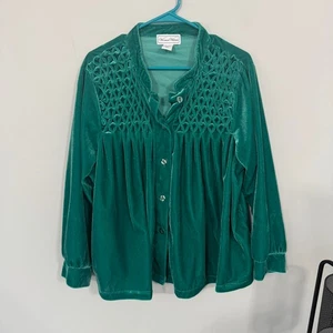 Vintage Woman Within grünes samtiges Top mit Biesen-Obermaterial Damen Übergröße 2X - Bild 1 von 8