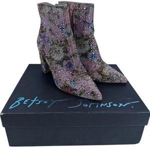 Betsey Johnson Cady Ankle Boots Floral Rhinestones Women's 7.5 - Picture 1 of 13