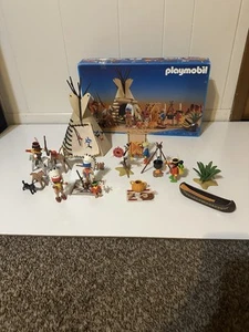 Vintage Playmobil 3733 Tipi Indianer & Pferde komplett mit Karton ohne Anleitung LESEN - Bild 1 von 21