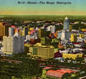 Postal de colección vista aérea Miami The Magic Metropolis Florida FL c1951 - Imagen 1 de 3