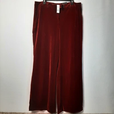 White House Black Market 月亮阔腿红色天鹅绒长裤女式 18R (36x32.5) — 第 1/4 张图片