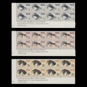 Niue 1970 (MNH) Krebse Aufdruck / Platte 1-1-1-1 Blöcke - Bild 1 von 1
