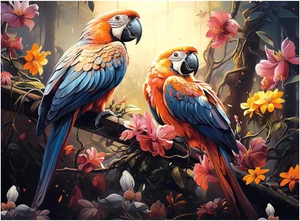 Puzzles Adults 500 Piece Puzzle Macaw Parrots Bird Life in the Forest Flowers - Picture 1 of 12