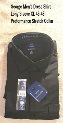 Camisa de vestir negra para hombre George manga larga XL 46-48 rendimiento cuello elástico Foto 1 de 4