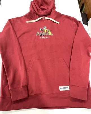 LIFE IS GOOD Long Sleeve Hoodie, Size XL, Color Faded Red, Happy Hour, Men’s - Image 1 of 4