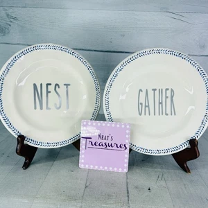Pier 1 GATHER & NEST Silver Typewriter Letters Ironstone 8.75" Snack Plate Set 2 - Picture 1 of 15