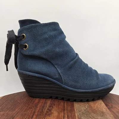 Botas Fly London Yama para mujer 38/7,5 azul gamuza plataforma tacos cuña botines Foto 1 de 4