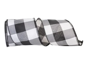 Black/white Jumbo Check Wired Edge Ribbon, 4 Inch X 10 Yards, Black/white - Picture 1 of 1