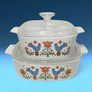 1975 Corning "Country Festival" Pennsylvania Dutch 4pc Casserole Dishes Lids USA - Picture 1 of 18
