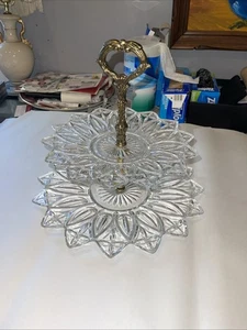 Vintage 2 Tier Glass Petal Serving Trinket Tray Dessert Appetizers 11.5 & 9"  - Picture 1 of 7