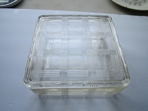 VINTAGE HAZEL ATLES KLARGLAS KREUZ UND QUER KÜHLSCHRANK QUADRATISCHE SCHALE MIT DECKEL - Bild 1 von 11