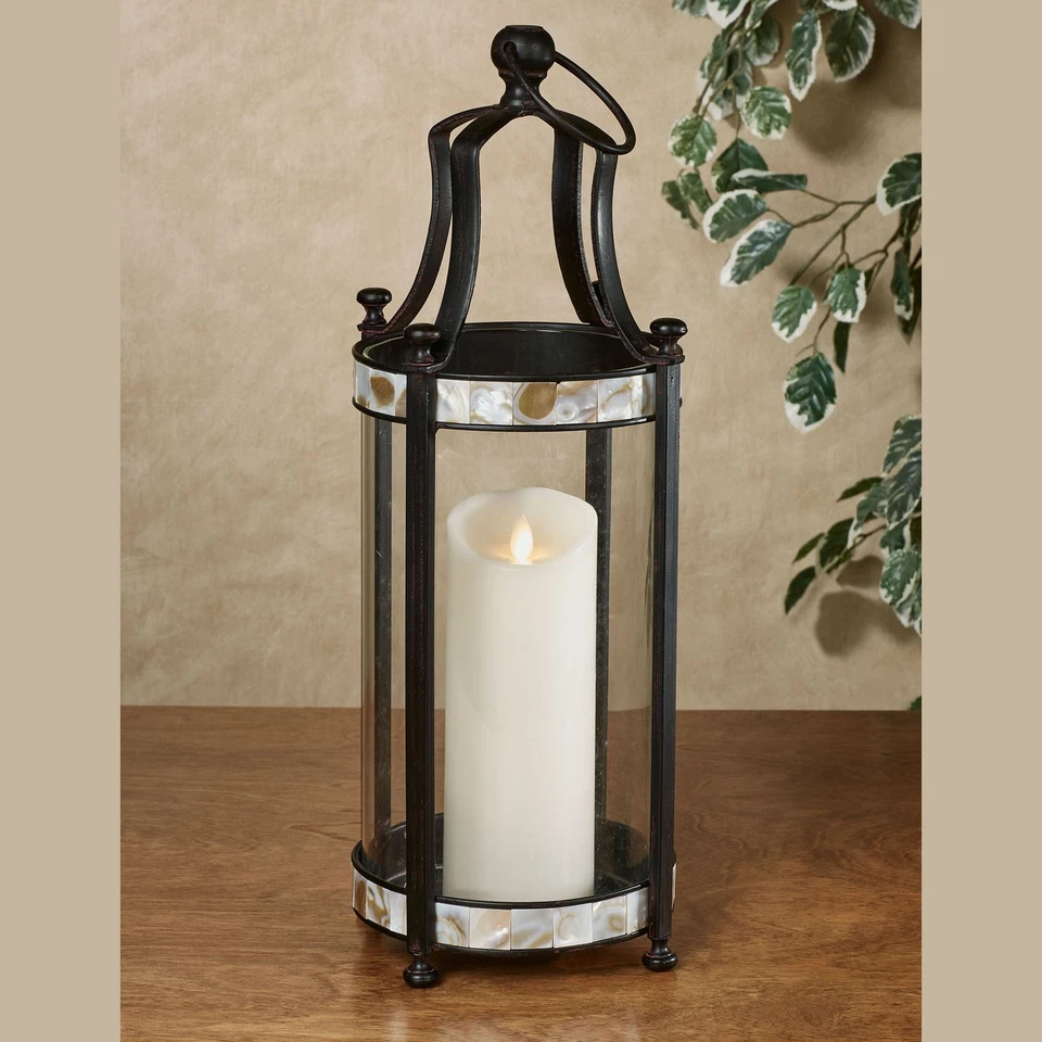 Caprissa Black Metal and Capiz Shell Candleholder Lantern Foto 1 de 1