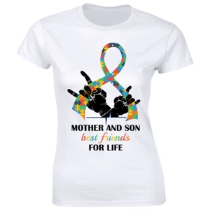 Mother and Son Best Friends For Life Women's T-Shirt Autism Awareness Tee - Picture 1 of 1