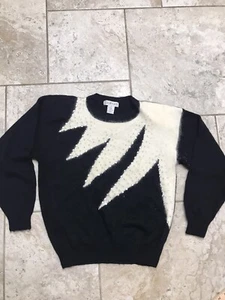 Vintage 80s 90s Avant Garde Sweater Black White Angora Beading Batwing Color Cue - Picture 1 of 6