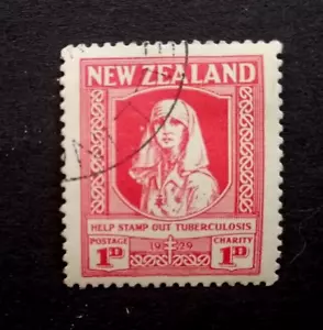 🦋NEW ZEALAND - 1929 NURSE - "HELP STAMP OUT TUBERCULOSIS 1929" - CV$23 - USED - Picture 1 of 1