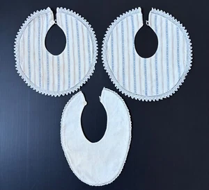 Vintage Baby's or Dolls Bibs Lace Trim Cotton Cloth Fabric LOT X 3 - Picture 1 of 8