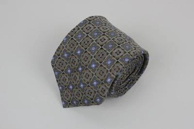 Corbata Robert Talbot Best of Class. Gris metálico con geométrico azul y marrón. Foto 1 de 4