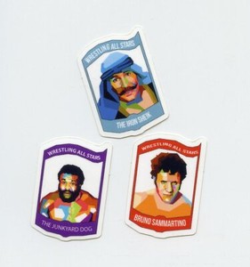 #TN01853 THE IRON SHEIK & THE JUNKYARD DOG & BRUNO SAMMARTINO 3 Gumball Stickers