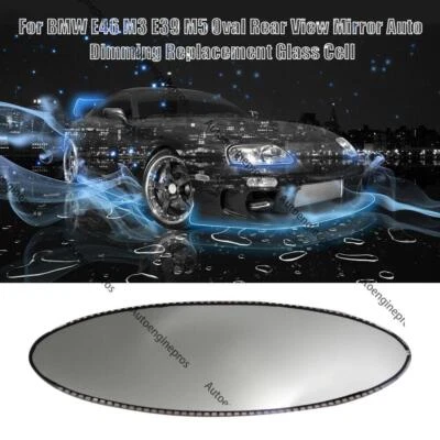 For BMW E46 M3 E39 M5 Oval Rear View Mirror Auto Dimming Replacement Glass Cell - Image 1 of 4