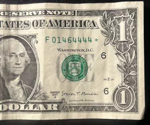 (QUAD 4s STERNNOTE!) $ 1 Stern Note ausgefallene Seriennummer F01464444* Serie 2017A - Bild 1 von 4