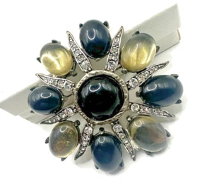 Vintage Gerard Yosca Conv Brosche Anstecknadel Anhänger schwarz gelb Strass 2" 5 Steine - Bild 1 von 8