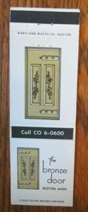 BOSTON, MASSACHUSETTS MATCHBOOK COVER: BRONZE DOOR EMPTY MATCHCOVER -D - Picture 1 of 1