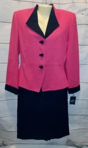 Neu mit Etikett Vintage 90er Kasper 10 Rock Anzug Set 2-teilig Jacke PINK schwarz Strass Knopf - Bild 1 von 12