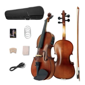 Left hand Electric Acoustic Violin 4/4 Maple Spruce Hand made Free Case Bow #EV1 - Picture 1 of 9