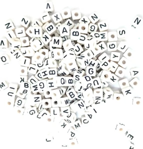 100pcs 10mm big cube white mixed letters acrylic alphabets beads DIY Craft - Picture 1 of 3