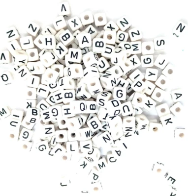 TAFFBEADS 100pcs 10mm big cube white mixed letters acrylic alphabets beads DIY Craft