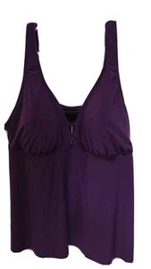 Purple Women's Plus Size Over The Shoulder Tankini Top Swimsuit by Aqua Green - Picture 1 of 6