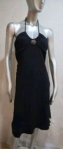 Vintage Express Seide Neckholder kurzes Kleid mit Strass Schmuck Broschüre einfarbig schwarz Sml - Bild 1 von 7