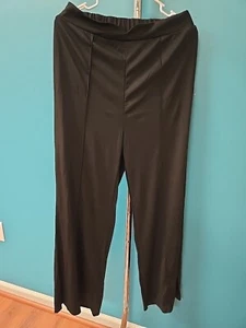 Size Medium Elastic Waist Wide Leg Stretchy Women's Black Pull On Trousers - Picture 1 of 9