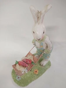 10" h Easter Bunny Primitive Style Figurine Rabbit Spring Gardening Carrots - Picture 1 of 8