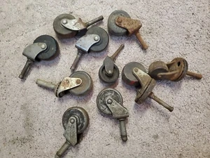 10 Vintage Wood Metal and Heavy Duty Plastic Casters - Picture 1 of 8