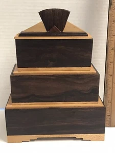 Hand Made Inlay Exotic Wood Stacked Keepsake ,Trinket ,Jewelry Box - Picture 1 of 12