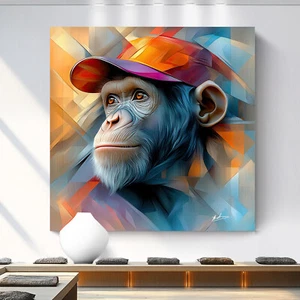 Leinwandbild Affe mit Kappe Kunst Abstrakt Wandbilder XXL Wohnzimmer Modern 5895 - Bild 1 von 8