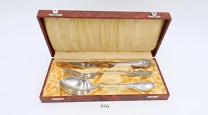 1920 Besteck 3 teilig S.J. & Co. versilbert 90 Monogramm LM / ML mit Etui - Picture 1 of 12